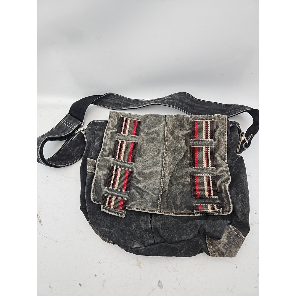 Distressed Grey Canvas Messenger Bag